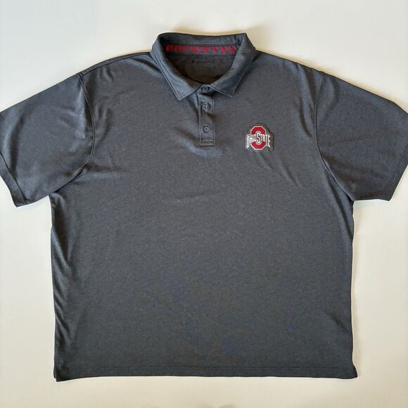 Mens NCAA Ohio State OSU Grey Polo Golf Style Shirt 2XL Buckeyes Champion Brand - Picture 2 of 11